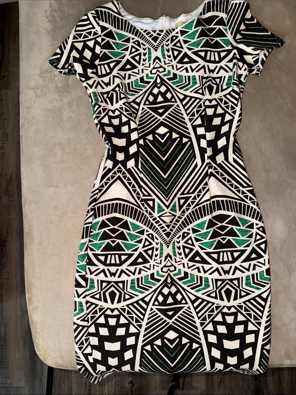 Presley Skye Dark Brown, White & Green Geometric Sheath Dress
